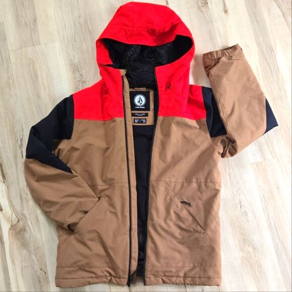 Volcom Vernon Insulated Jacket Ski Winter Coat Youth Boys Waterproof Red Black - Picture 1 of 4